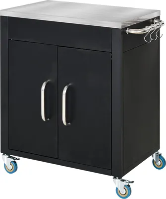 Produktbild von Edelstahl Küchenwagen mit Rollen, Grilltisch, Servierwagen, Schrank und Haken, 86x50x86,5 cm Schwarz