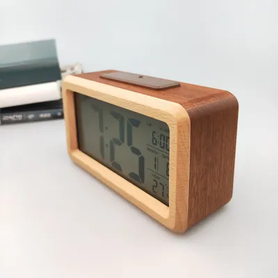 Produktbild von Wecker Morgen Radio Wecker Vintage Holz Wecker Massivholz Mode Smart Clock Elektronische Elektronische Uhr Massivholz Wecker