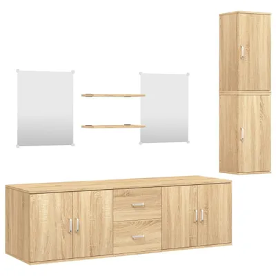 Produktbild von 7-tlg. Badmöbel-Set Eichen-Optik Holzwerkstoff