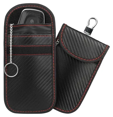 Productafbeelding van Faraday-tas, set van 2: RFID-signaalblokkerende tas voor autosleutels, beschermhoes, 195x90mm, koolstofvezel met haak