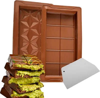 Produktbild von FORSMANO 2 stk Schokoladenformen, mit Spatel, Zwei Stile, Silikonformen, Tief Schokolade Form, für Schokolade, Pralinen, 25 x 13,5 x 2,6 cm, Braun