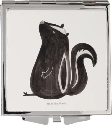 Produktbild von Mr. & Mrs. Panda Kosmetikspiegel Stinktier Sitzen - Weiß - Geschenk, Spruch, Mini Spiegel, Wildtier, Schminkspiegel, Reisespiegel, Raubtier, Skunk, Kleiner, Handspiegel
