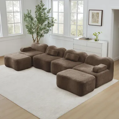 Produktbild von STILVORA U-förmiges Sofa mit 2 Ottomans, Modulares Sofa aus 32D-Hochdichtschaum, 4-Sitzer Sofa mit beweglichem Armlehnenkissen