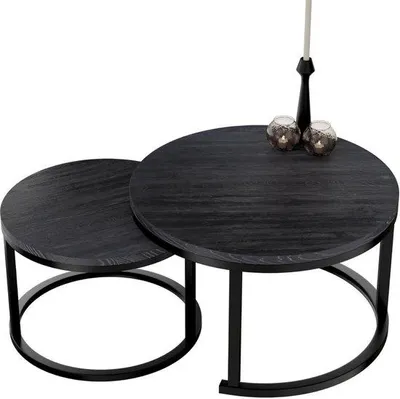 Produktbild von Runde Wohnzimmertisch-Set aus 2 - Moderne Tisch für Wohnzimmer - Schwarz Holzoptik