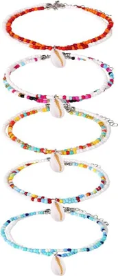 Produktbild von Einfache Armband mit Muschel-Charm, Boho Perlen, verstellbar, handgemacht