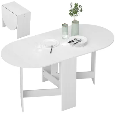 Immagine prodotto di HOMCOM Tavolo Pieghevole per 6 Persone con 2 Ribalte Ovale in Legno, 163x80x75 cm, Bianco