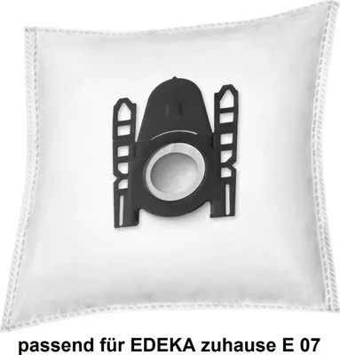 A white vacuum cleaner bag with a black plastic fitting.
