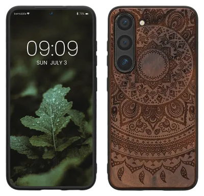 Produktbild von kwmobile Handyhülle für Samsung Galaxy S23 Hülle Holz - Case mit TPU Bumper - Stoßfestes Hardcase - Schutzhülle Cover in Dunkelbraun