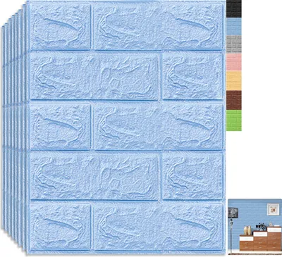 Produktbild von 1 Set (10 Stk)große 3D wasserdichte Fliesen Ziegel Wand Aufkleber selbstklebende Schaum Panel 35x38.5cm Blau