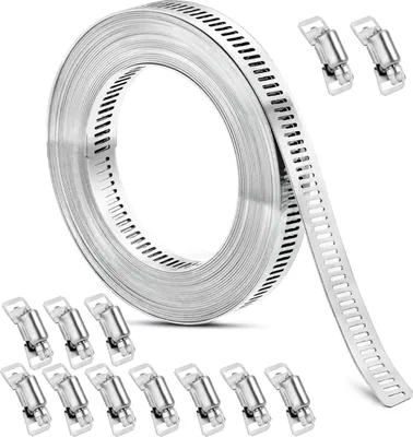 Produktbild von 5 m lange Edelstahl-Schlauchschelle mit 12 Befestigungsclips, verstellbare Metallschelle aus Edelstahl 304 für Rohre, Gas, Wasser, Auto, Waschmaschine, Garten