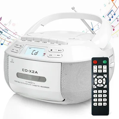 Image de ZELURXX Enregistreur CD cassette portable Boombox avec Bluetooth 5,1, USB/AUX, radio AM/FM, fonction d'enregistrement, télécommande, blanc