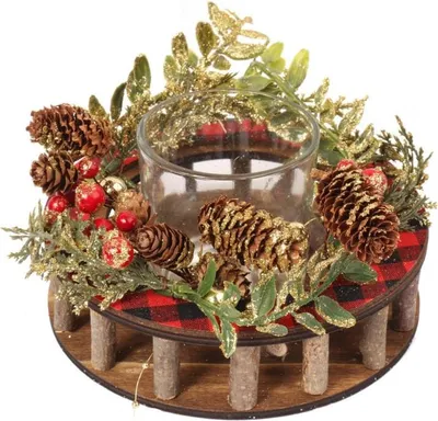 Image de Bougeoir avec éléments décoratifs naturels et récipient en verre, 24 cm
