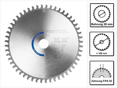 Productafbeelding van Festool cirkelzaagblad Aluminium / Kunststoffen HW F/FA 52 168 x 1,8 x 20 PW16 ( 205767 ) voor TS 60 K, CSC-SYS 50