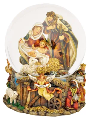 Productafbeelding van Speeldoos/sneeuwbol met kerststalscène van poly (B/H/D) 14x20x14 cm