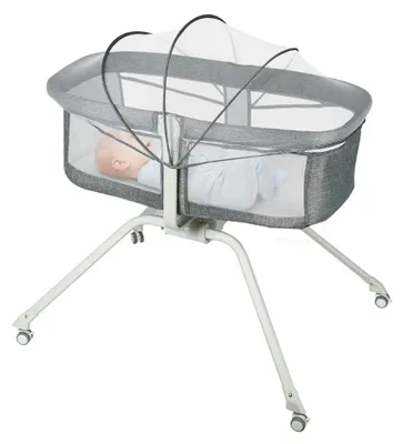 Produktbild von Babybett 3-in-1 - Reisebett - Wiegefunktion - Matratze inklusive - Neigungsverstellung - Klappbar - Leicht - 0–9 kg - Grau