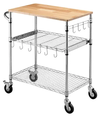 Produktbild von SucceBuy Küchenwagen mit 3 Ebenen, robuster Servierwagen bis 300 kg, Rollwagen mit verstellbaren Drahtablagen, Griff & Arbeitsplatte, Metallregal auf Rollen für Küche, Garage, 762 x 457 x 914 mm