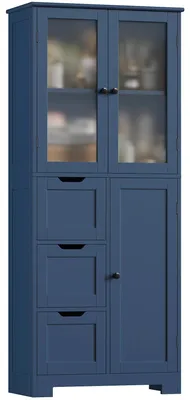 Image de Meuble de salle de bains - Meuble haut - 3 portes et 3 tiroirs - Meuble pour salle de bains et cuisine - MDF moderne - Bleu foncé