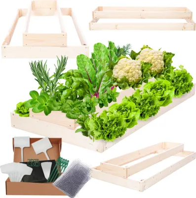 Produktbild von MODO24 Hochbeet Holz, Pflanzkasten, Massivholz, Kiefer, Kräuterbeet, Blumenkasten, Garten, Terrasse, 18x60x100 cm, Natur, ZP09