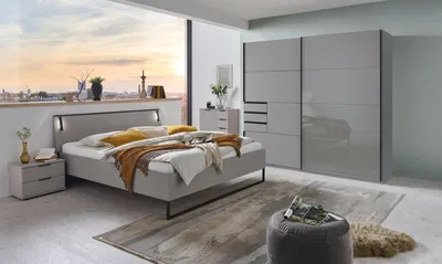 Produktbild von Schlafzimmer-Set >Tilburg< (4tlg.) Schrank, Bett 188x92x210cm, Nachtkommoden, Saharagrau / Grafit