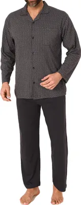Produktbild von Normann Herren Langarm Schlafanzug Jersey Pyjama zum durchknöpfen, auch in Übergrössen ; dunkelgrau , 58
