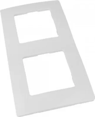 A white, two-gang faceplate for electrical outlets or switches, shown from a slightly elevated angle against a white background.