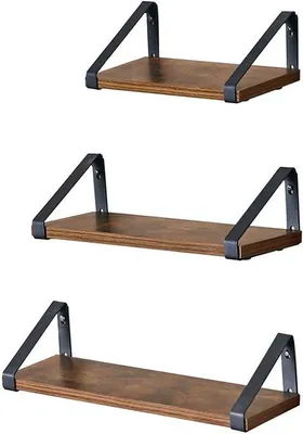 Produktbild von Famanu Wandregal Set Vintage Braun-Schwarz - 3 Größen, einfache Montage, platzsparend