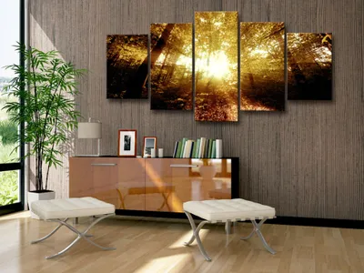 Image de Tableau acoustique Forêt Nature 200 x 100 cm Tableaux Mousse acoustique Absorbeur acoustique haute performance Isolation acoustique Toile 5 pièces Tableau mural Acoustique intérieure Isolation acoustique c-A-0082-b-p