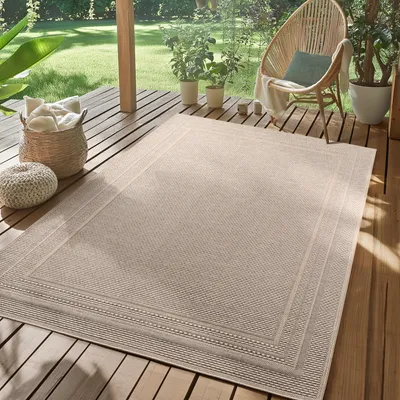 Zdjęcie produktu dla Dywan zewnętrzny, odporny na warunki pogodowe, styl skandynawski boho, do kuchni/balkonu/tarasu/salonu, rozmiar: 120 x 170 cm, Kolor: Beżowy-4