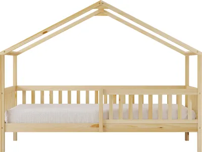 Productafbeelding van Sunny Kae Bedhuisje van Hout in Houtkleur | Kinderbed in Huis Vorm met Valbeveiliging | Bed Zonder Matras | 207x96cm | Voor Matrasmaat 90 x 200 cm