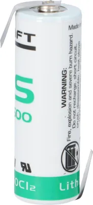 Produktbild von SAFT LS17500 A – 3,6 V Lithium-Thionylchlorid (Li-SOCl₂) A-Zelle mit Z-Lötfahne – Industrie