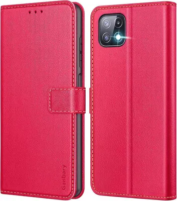 Produktbild von Ganbary Samsung Galaxy A22 5G Handyhülle Leder Tasche Rot