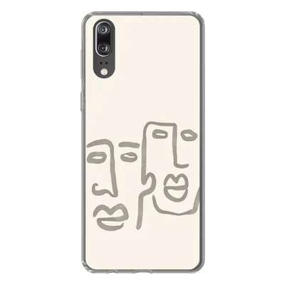 Produktbild von MuchoWow® Handyhülle Schutzhülle Hülle für Huawei P20 Gesicht - Abstrakt - Strichzeichnung Silikon Softcase Handy Hülle - Hardcover