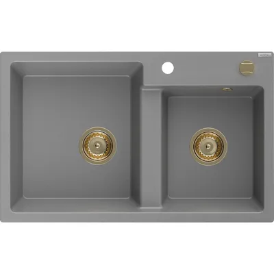 Obrázek produktu pro Mexen Tomas 2-miskový granitový dřez 800 x 500 mm, Šedá, sifon Zlatá - 6516802000-71-G