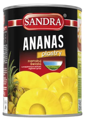 Zdjęcie produktu dla Ananas Plastry 565G Sandra