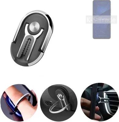 Produktbild von K-S-Trade 3in1 Smartphone-Ring Handy-Ring kompatibel mit ZTE Axon 41 5G Fingerhalterung  Handyring Tischständer Lüftungsgitter-Halterung Tisch