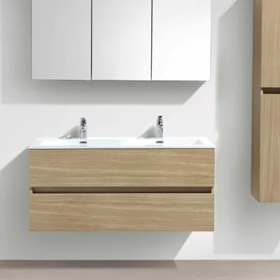 Produktbild von Doppelwaschtisch + Unterschrank 120 cm montiert Eiche hell SIENA