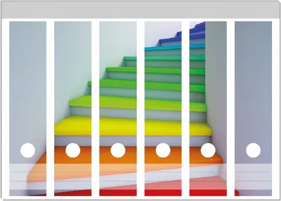 Produktbild von Wallario Ordnerrücken Sticker, selbstklebend für breite Ordner, 6 Stück, Motiv Bunte Treppe