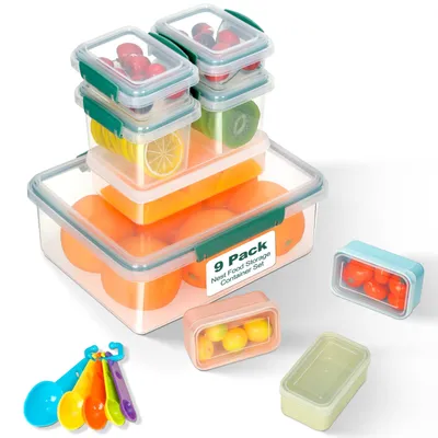 Vorratsdosen-Set, 9 Behälter + 5 Löffel, luftdicht, stapelbar, BPA-frei