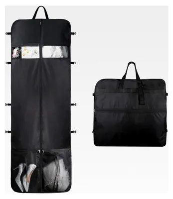 Produktbild von Kleidersack Lang, 60 x 182 cm für Hochzeitskleider, wasserdichtes Oxford-Gewebe mit 2 großen Netztaschen, faltbarer Reise-Kleidersack für Abendkleider und Brautkleider