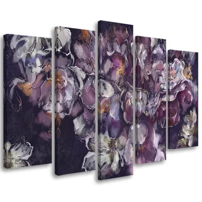 Produktbild von 5-teiliges leinwandbild irisblüte 200x100 cm Feeby lila wandbild bereit zum aufhängen