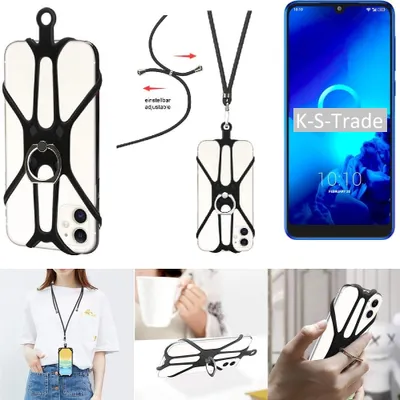Produktbild von K-S-Trade 3in1 Handykette Handyband Handykordel Halsband Smartphone-Ring Handy-Ring kompatibel mit Alcatel 3 (2019) Fingerhalterung Handyring
