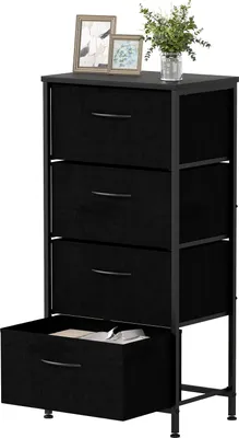 Immagine prodotto di COSTWAY Cassettiera con 4 cassetti in tessuto, cassettiera con piano in legno e struttura in metallo, cassettiera, credenza, mobile contenitore, nero