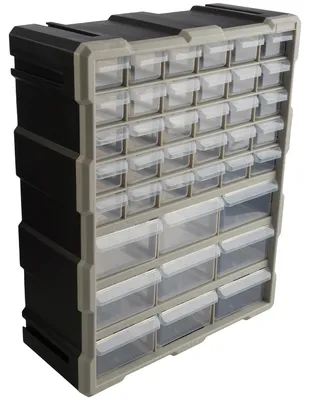 Imagen del producto de Organizador de piezas pequeñas de plástico resistente, con 39 cajones, ideal para escritorio u oficina