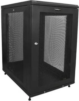 Zdjęcie produktu dla StarTech.com RK1833BKM, Stojak wolnostojący, 18U, 450 kg, Zamek, Zarządzanie okablowaniem, Kółka