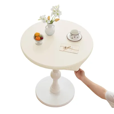 Produktbild von Runde Tischdecke Elastisch Isolierte Wasserdicht Tischdecke aus Kunstleder, Beige, Durchmesser 60cm