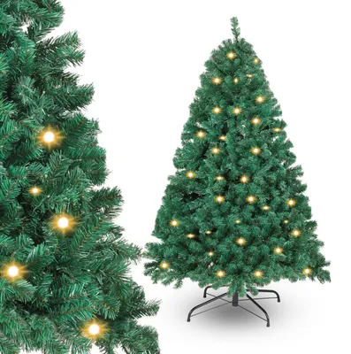 Image de Arbre de Noël Peviasot, 120 cm, avec éclairage LED, 150 LED blanc chaud, 340 décorations, sapin artificiel avec base en métal