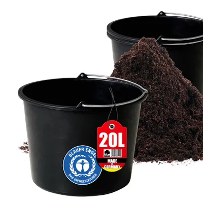 Produktbild von BigDean 3X Baueimer 20l - Mörteleimer mit Henkel - Eimer für Baustelle & Garten - Stabiler Wasserkübel, Betoneimer mit Skala, Blauer Engel