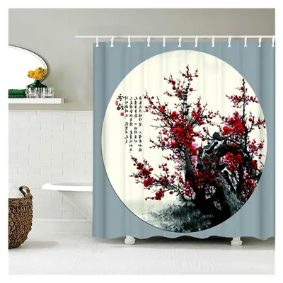 Produktbild von 3D Duschvorhang 200x200 cm im asiatischen Stil mit Anti-Schimmel-Funktion