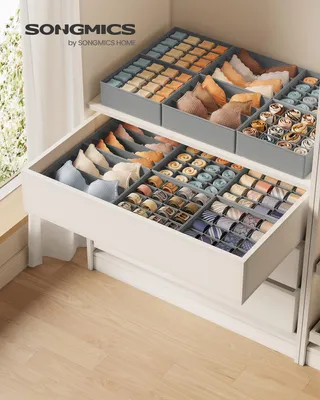 Produktbild von SONGMICS Schubladen-Organizer 6er Set Faltbare Aufbewahrungsboxen für Unterwäsche 28 x 26 x 10 cm / 32 x 26 x 10 cm Grau