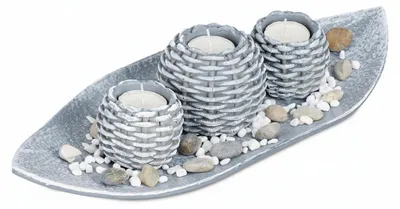 Immagine prodotto di Decorazione con candele Relxdays, portacandela, candele decorative, portacandela con effetto intrecciato, decorazione da tavola d'atmosfera, lunghezza 38,5 cm, grigio